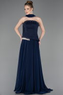 Long Navy Blue Chiffon Evening Dress ABU5759