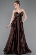 Long Brown Satin Evening Dress ABU5767