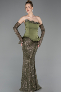Olive Drab Long Beaded Evening Dress ABU5303