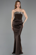 Long Brown Satin Mermaid Evening Gown ABU5820
