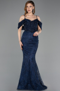 Long Navy Blue Dantelle Mermaid Evening Gown ABU5822