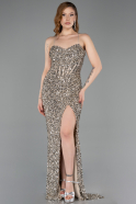 Mink Strapless Underwire Slit Long Sequin Evening Gown ABU4842