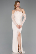 Beige Long Dantelle Evening Dress ABU5603
