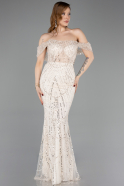 Long Beige Beaded Evening Dress ABU5833