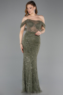 Long Olive Drab Beaded Evening Dress ABU5833