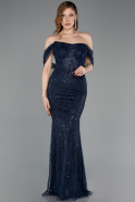 Long Navy Blue Beaded Evening Dress ABU5833