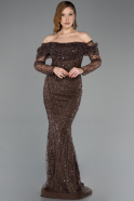Long Brown Beaded Evening Dress ABU5825