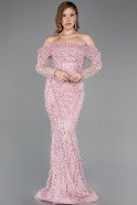 Long Powder Color Beaded Evening Dress ABU5825