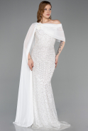 Long White Beaded Evening Dress ABU5816