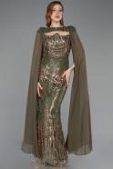 Long Olive Drab Scaly Evening Dress ABU5828