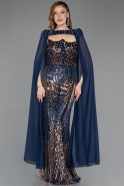 Long Navy Blue Scaly Evening Dress ABU5828
