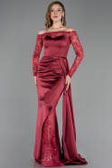 Burgundy Long Satin Mermaid Evening Gown ABU5641