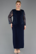Midi Navy Blue Plus Size Evening Dress ABK2418