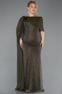 Long Olive Drab Beaded Plus Size Evening Dress ABU5819