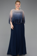 Long Navy Blue Chiffon Formal Plus Size Dress ABU5864