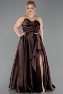 Long Brown Satin Plus Size Evening Dress ABU5650