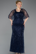 Long Navy Blue Beaded Plus Size Evening Dress ABU5722