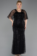 Long Black Beaded Plus Size Evening Dress ABU5722
