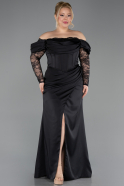 Long Black Satin Plus Size Evening Dress ABU5831