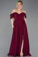 Cherry Colored Boat Neck Long Chiffon Plus Size Prom Dress ABU3738