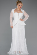 Long White Dantelle Plus Size Evening Dress ABU5881