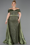 Olive Drab Long Beaded Formal Plus Size Dress ABU5742