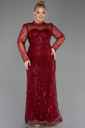 Long Burgundy Beaded Plus Size Evening Gown ABU5643