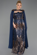Long Navy Blue Scaly Plus Size Evening Gown ABU5830