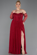 Burgundy Long Dantelle Plus Size Evening Dress ABU5882