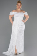 Long White Dantelle Plus Size Evening Dress ABU5729