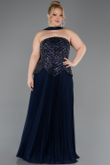 Long Navy Blue Plus Size Evening Gown ABU5856