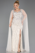 Long Beige Stony Plus Size Evening Gown ABU5752