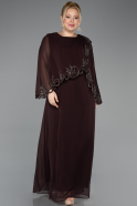 Long Brown Chiffon Plus Size Evening Gown ABU5852