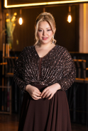 Long Brown Chiffon Formal Plus Size Dress ABU5859