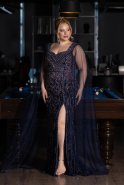 Long Navy Blue Stony Plus Size Evening Gown ABU5752