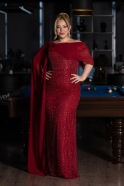 Long Burgundy Beaded Plus Size Evening Dress ABU5819