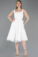 Midi White Dantelle Party Dress ABK2549