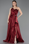 Burgundy Strapless Slit Long Satin Prom Dress ABU4561
