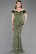 Olive Drab Long Beaded Evening Dress ABU5616