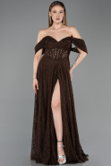 Long Brown Dantelle Evening Dress ABU5867