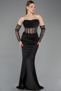 Long Black Satin Mermaid Evening Gown ABU5888