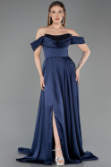 Long Navy Blue Satin Evening Gown ABU5891