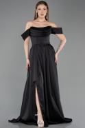 Long Black Satin Evening Gown ABU5891