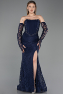Long Navy Blue Dantelle Evening Dress ABU5892