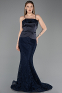 Long Navy Blue Laced Mermaid Evening Gown ABU5869