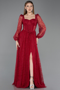 Burgundy Long Dantelle Evening Dress ABU5797