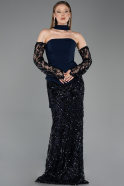 Long Navy Blue Scaly Mermaid Prom Dress ABU5896