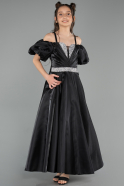 Long Black Satin Girl Dress ABU5901