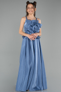 Long Indigo Satin Girl Dress ABU4831