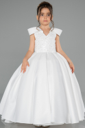 Long White Satin Kid Wedding Dress ABG177